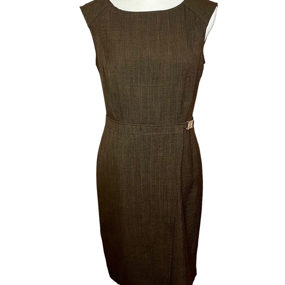 Ellen Tracy Brown Sleeveless Sheath with Mid-Century Gold Metal Accent Size 6